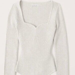 ABERCROMBIE & FITCH Sweetheart Sweater Ribbed Bodysuit Cream